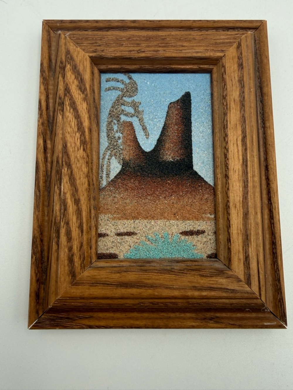 Vintage Framed Navajo Sand Painting of Kokopelli 4x3.5”